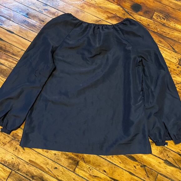 Tory Burch Bubble Sleeve Lightweight Blouse Navy Blue Top Shirt - Picture 3 of 5